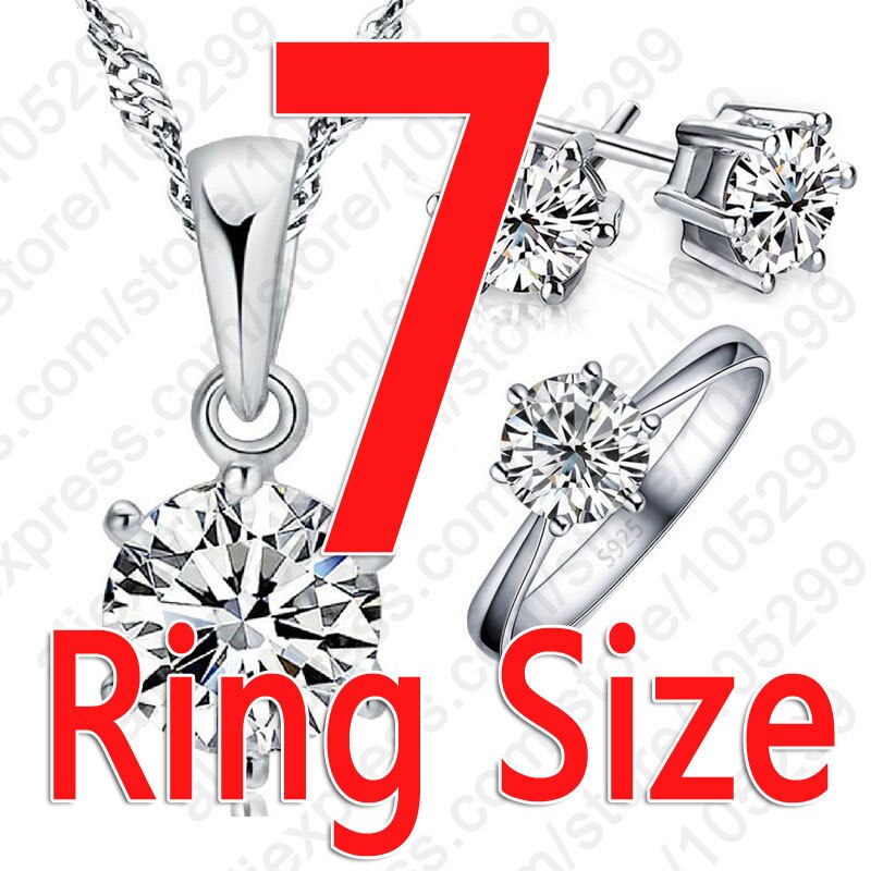 Woman's Birthday Wedding Jewelry Set 925 Sterling Silver Crystal Necklace Ring Earring 3 pcs/set