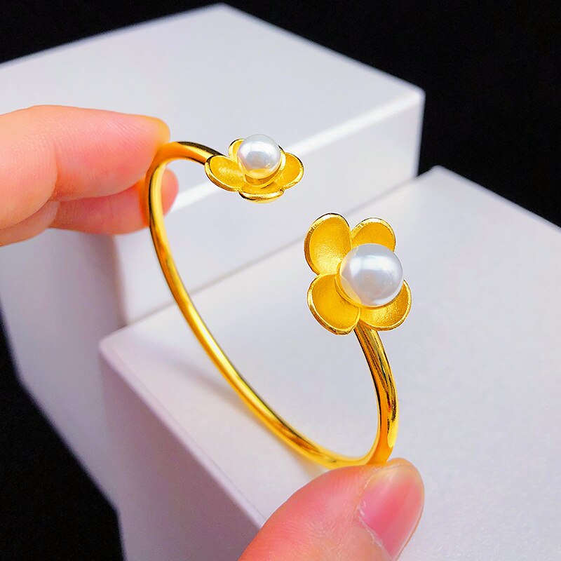 frauen neue armbänder luxus Japanischen und Koreanischen stil kleine frische perle doppel blume öffnen Armbinde frauen