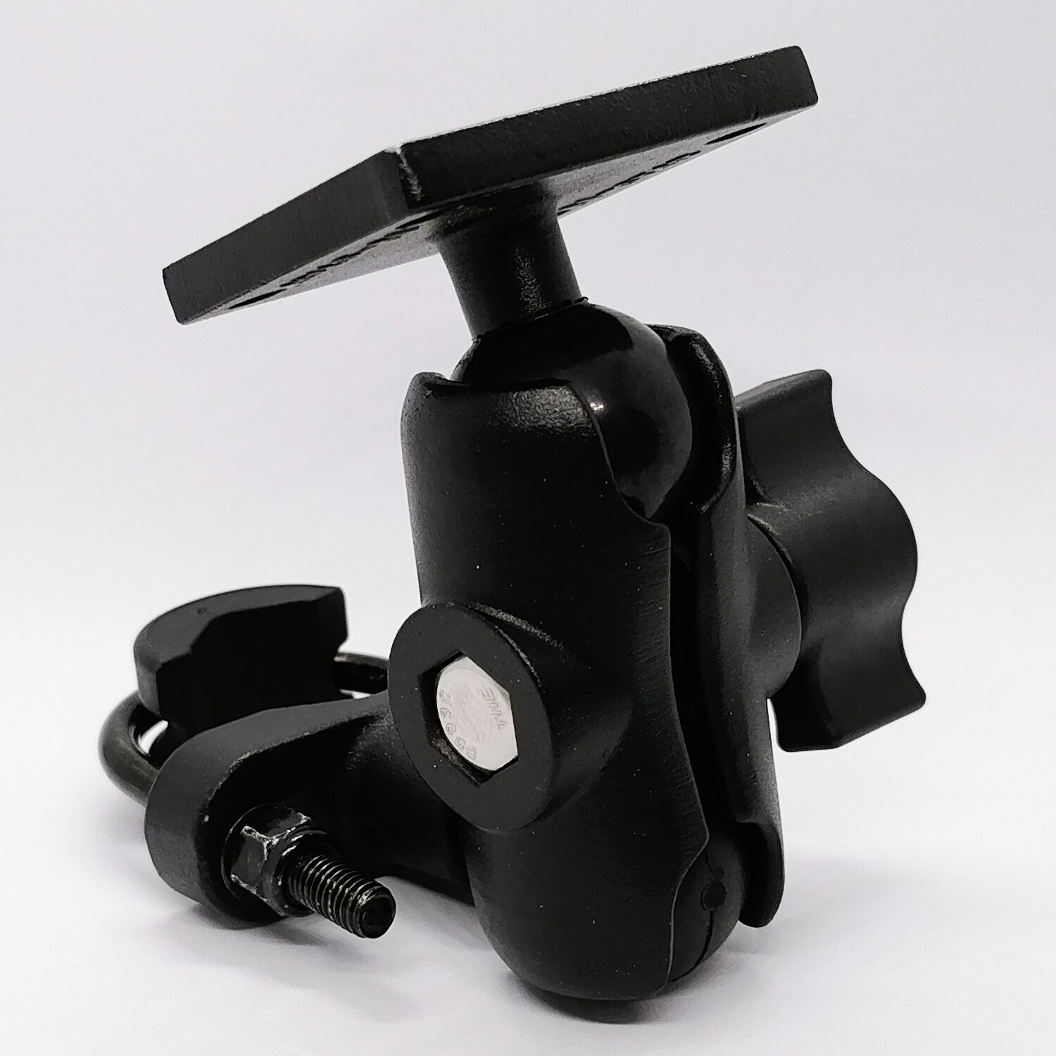 Heavy Duty Motorcycle Handlebar Rail GPS Mount Double Socket Arm with 1'' Rubber Ball Square Base Standard AMPS Hole Pattern