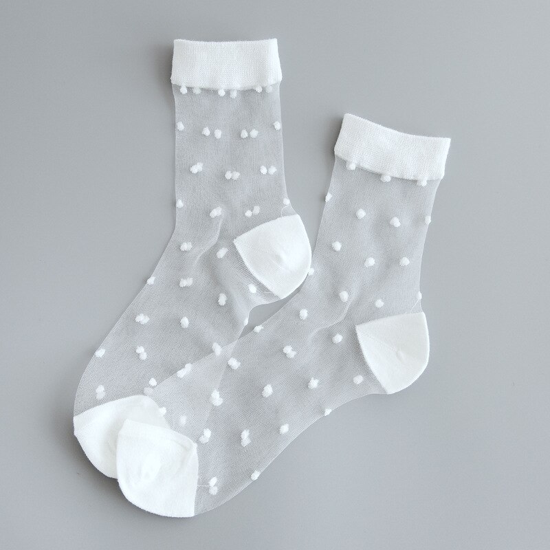 Calcetines transparentes de estilo japonés para mujer, medias cortas de seda de cristal de lunares Vintage, Harajuku coreano, ropa de calle de verano: Blanco