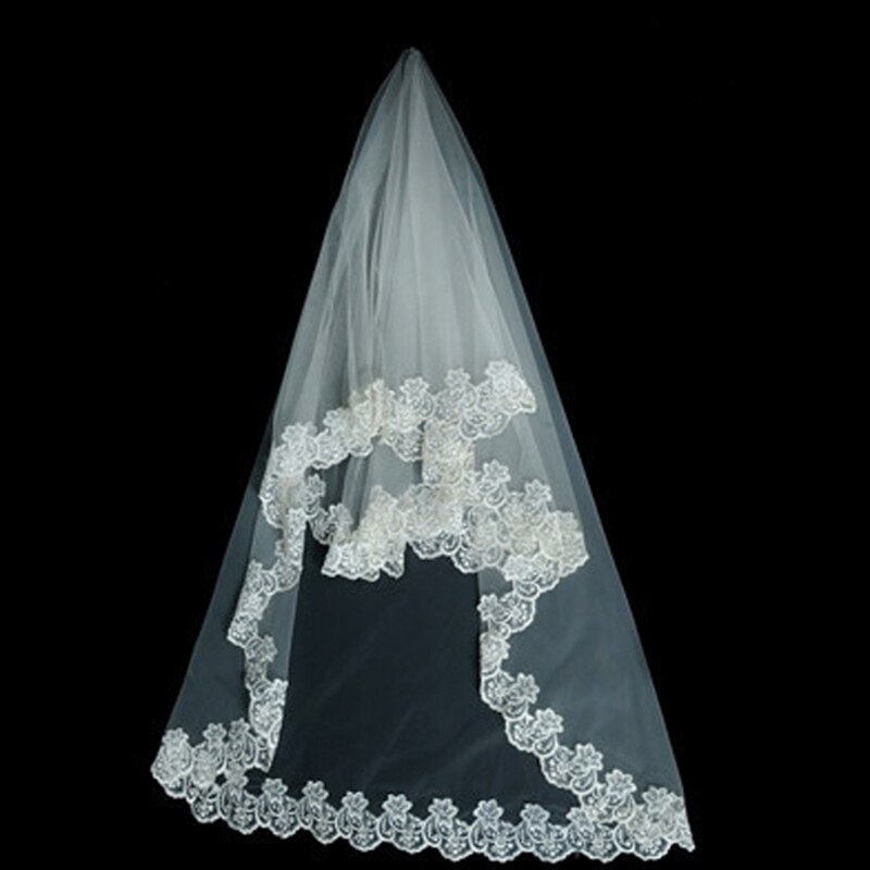 1.5M panna młoda czarny welon jednowarstwowy ślub Vail krótki ślubny welon Appliqued koronkowy biały szampan kość słoniowa welon Accessoire Mariage: kość słoniowa