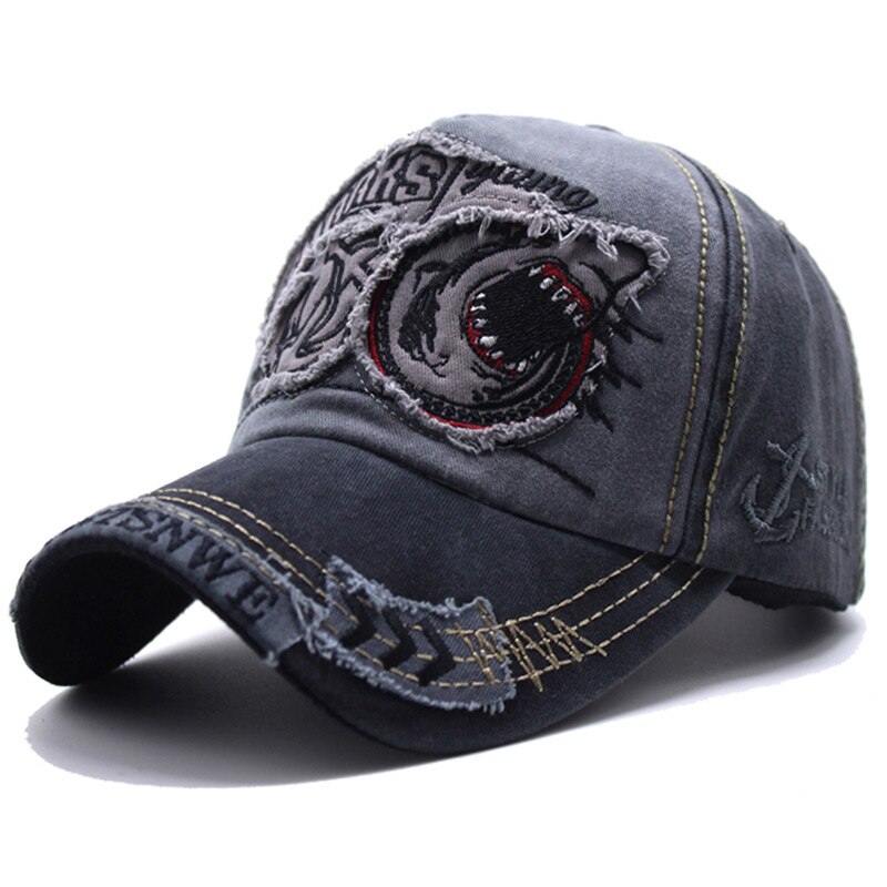 Hoed Mannelijke Zomer Schaduw Baseball Cap 100% Katoen Shark Geborduurde Hoed Unisex Verstelbare Piek Cap Dames Casual Zon: GRAY and BLACK