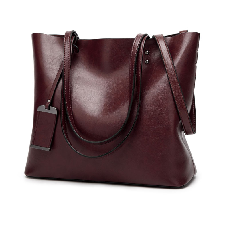 Dametaske skuldertaske pu messenger taske tote bag bucket taske mor taske ensfarvet indkøbstaske big bag trend