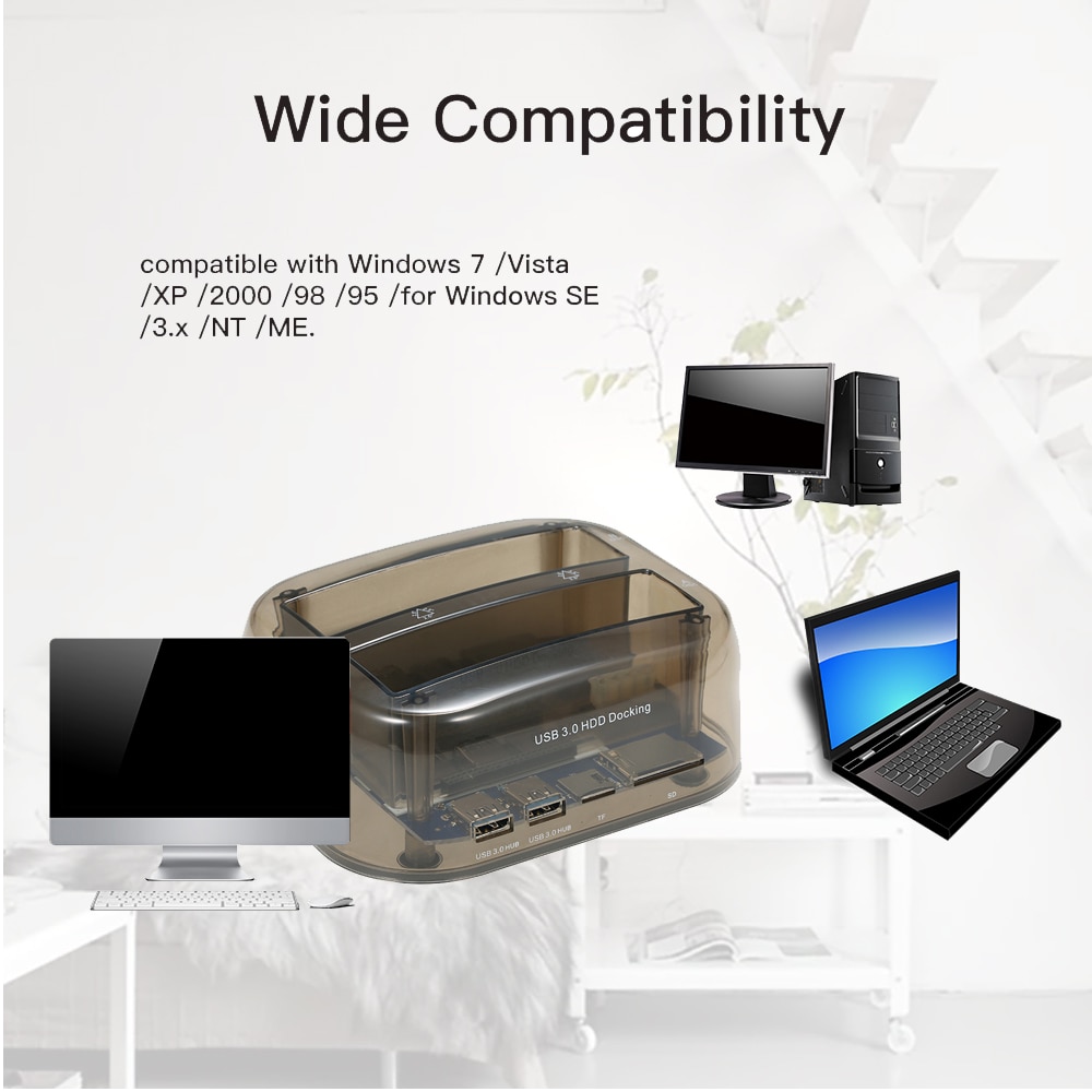 TISHRIC-estación de acoplamiento para disco duro, carcasa transparente externa, IDE, SATA, USB 3,0, 2,5 &quot;, 3,5&quot;