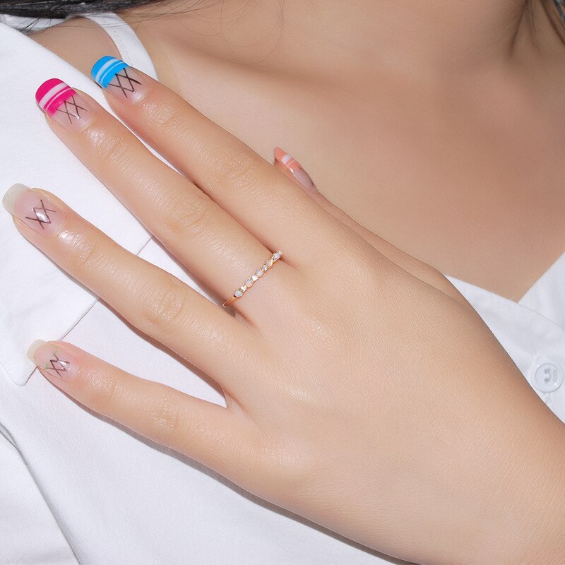 LAMOON 925 Sterling Silver Trendy Rings Birthstone Opal Ring in Engagement Bands for Women 14K Gold Plated Fine Jewelry LMRI125