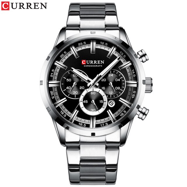 Curren Heren Horloges Met Rvs Top Luxe Sport Chronograaf Quartz Horloge Mannen Relogio Masculino: Zilver