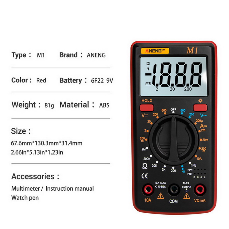 Digitale Multimeter M1 A830L Draagbare Multimeters Handheld Tester Intelligente Digitale Multimetro Met Test Lead Grote Lcd Display