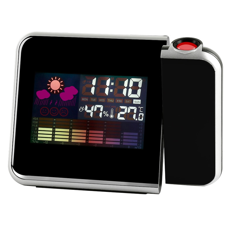 Digital LCD Projection LED Display Alarm Clock Weather Snooze Function Temperature Thermometer Humidity Table Kids Clock Decor