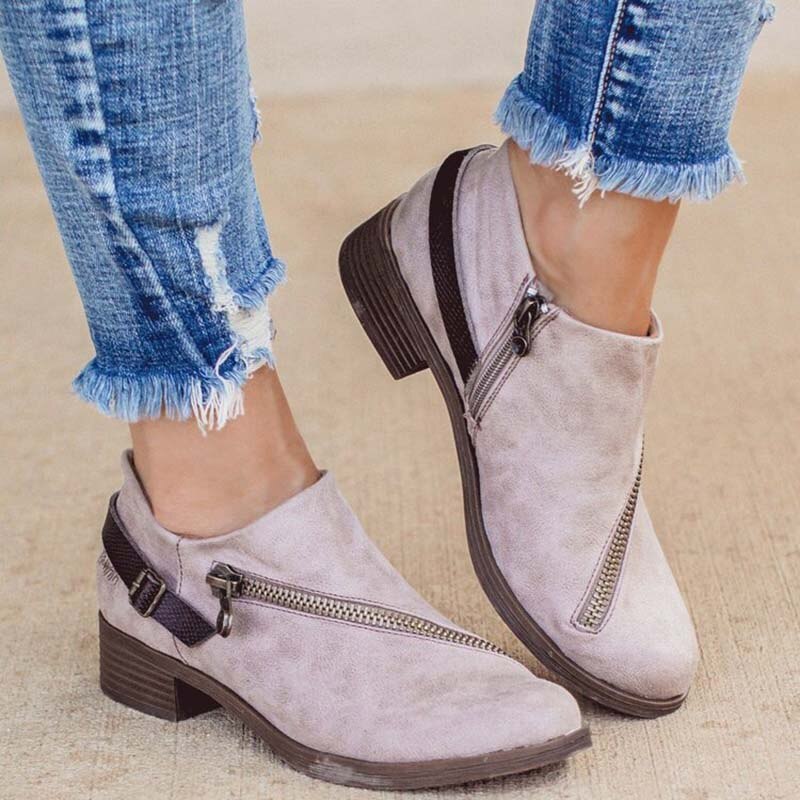 Bottines de neige à semelle basse et fermeture éclair pour femme, chaussures chaudes, Style rétro, hiver: GRIS / 40