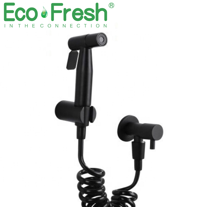 Ecofresh Bidets Zwart Badkamer Bidet Wc Kraan Bidet Koud Water Hygiënische Douche Moslim Douche Enkel Gat Draagbare Spuit