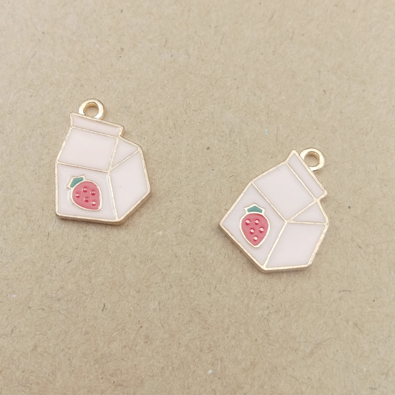 10 Pcs 13X20 Mm Aardbei Doos Emaille Bedels Voor Sieraden Maken Oorbel Hanger Ketting En Armband Charm