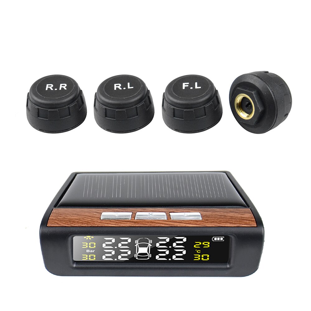 Solar Smart Car Digital Tyre Pressure Monitor System TPMS Tire Security Warning High Temperature Alert External sensors