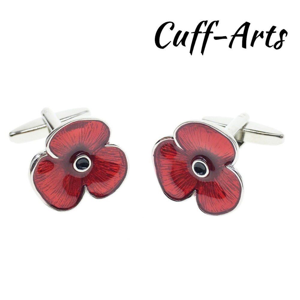 Cuffarts novedad De gemelos para hombre Amapola roja gemelos De buena De plata para los hombres Bouton De Manchette C10122