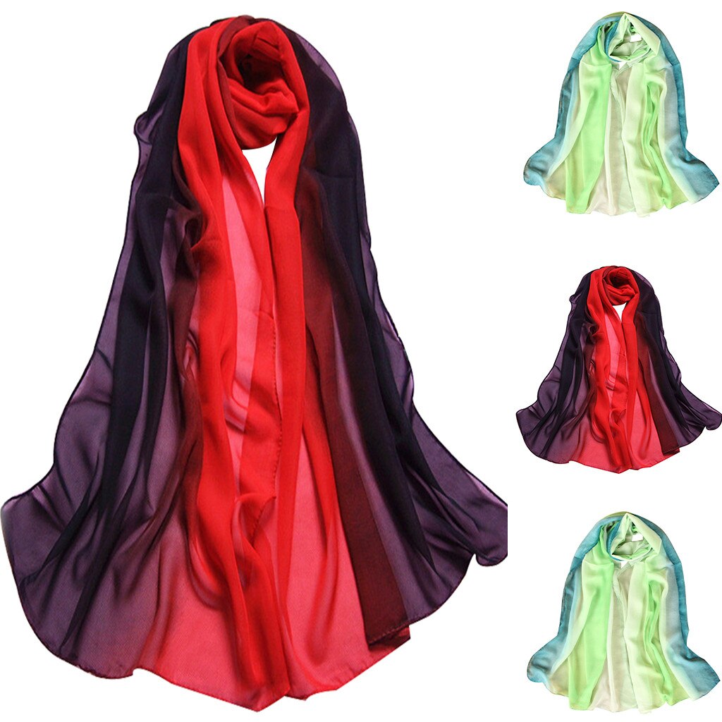 Tørklæde kvinde silke tørklæde lang slank gradient farve bedst til dame