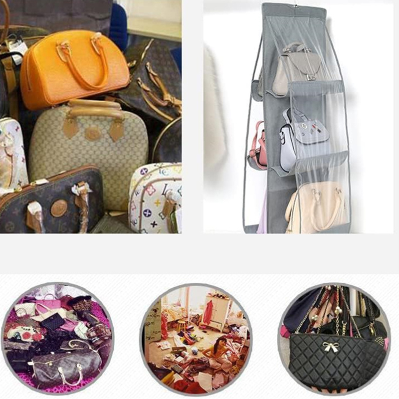 Support de rangement pour sac à main, organisateur peu encombrant, étagère transparente, collection de sacs, armoire, Cisco, confronse, 8 poches