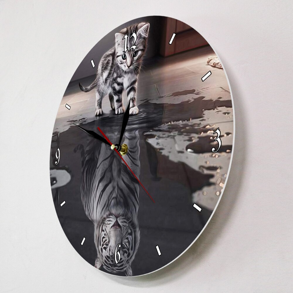 Gato Malhado Reflexão White Tiger Art Home Decor Relógio De Parede Motivacional Reflexão Reflexão da Alma Do Gato Relógio de Parede Tigre
