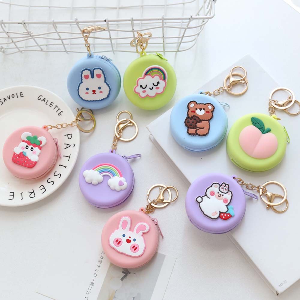 Kawaii Coin Purse Silicone Wallet Headset Bag Cartoon Animal Round Change Pouch Bag Keychain Lovely Cute Kid