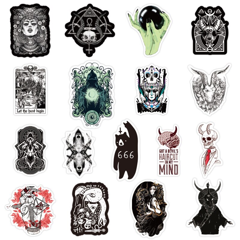10/30/50PCS Gothic Demon Black and White Punk Style Gothic Graffiti Sticker Witch Waterproof Trolley Case Sticker