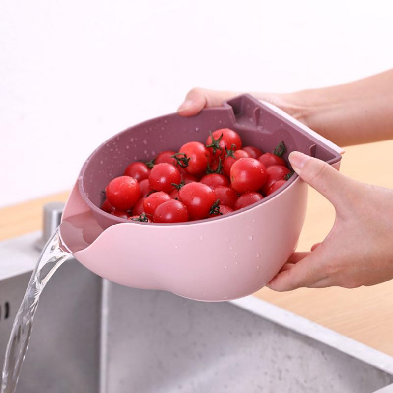 Kitchen Double-layer Plastic Sealed Fresh-keeping Box Draining Vegetables Blue Fruit Basket Vegetable Washing Basket