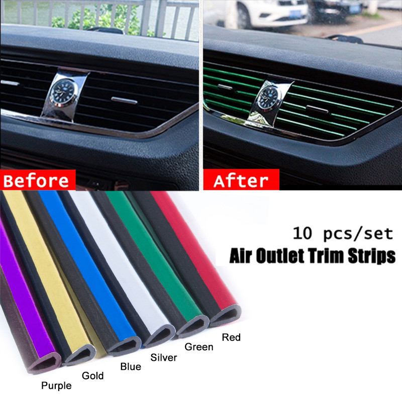 10 stk u formet bil luft outlettrim strip udløb klinge farverige dekorative strips bil interiør tilbehør auto produkter