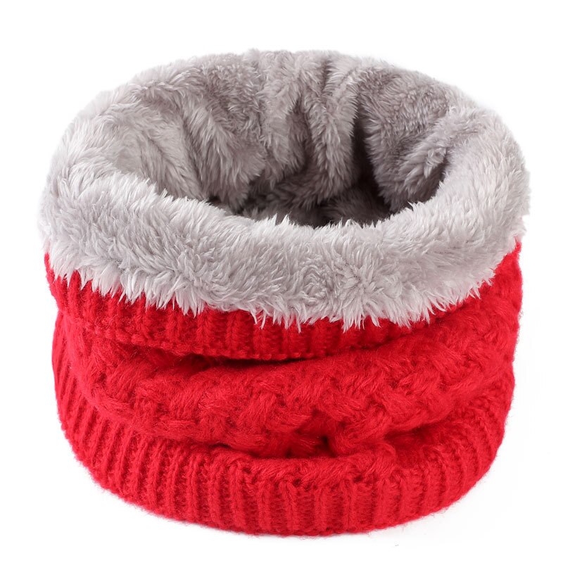 Winter Ladies Pink Red Warm Elastic Thick Knitted Circle Scarf Ring Women Men Faux Fur Neck Collar Warmer Plush Scarves: Red