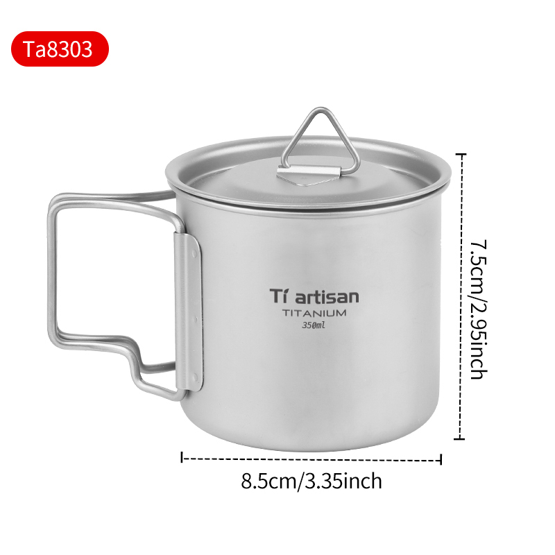 Tiartisan 350 ml 750 ml Tatinium-Tasse, Wandergeschirr, faltbarer Griff, Kaffeetassen mit Deckel, leichte, gefrostete Tassen: Weiß