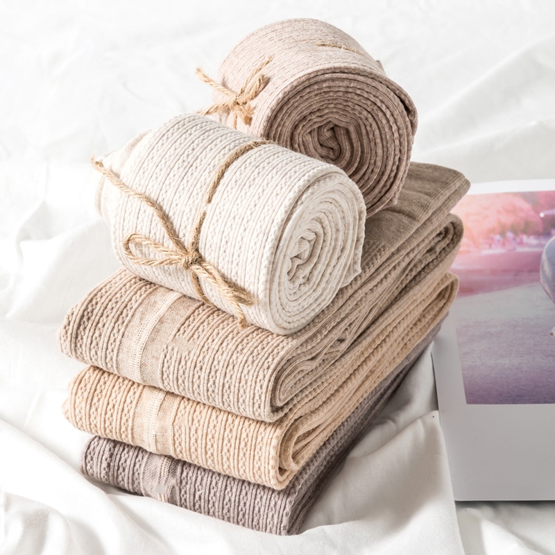 Herbst Winter Strumpfhosen Baumwolle Gestrickte Twist Strümpfe Bunte Frauen Warme Gestreiften Frauen Strumpfhosen Volle Fuß Strumpfhosen
