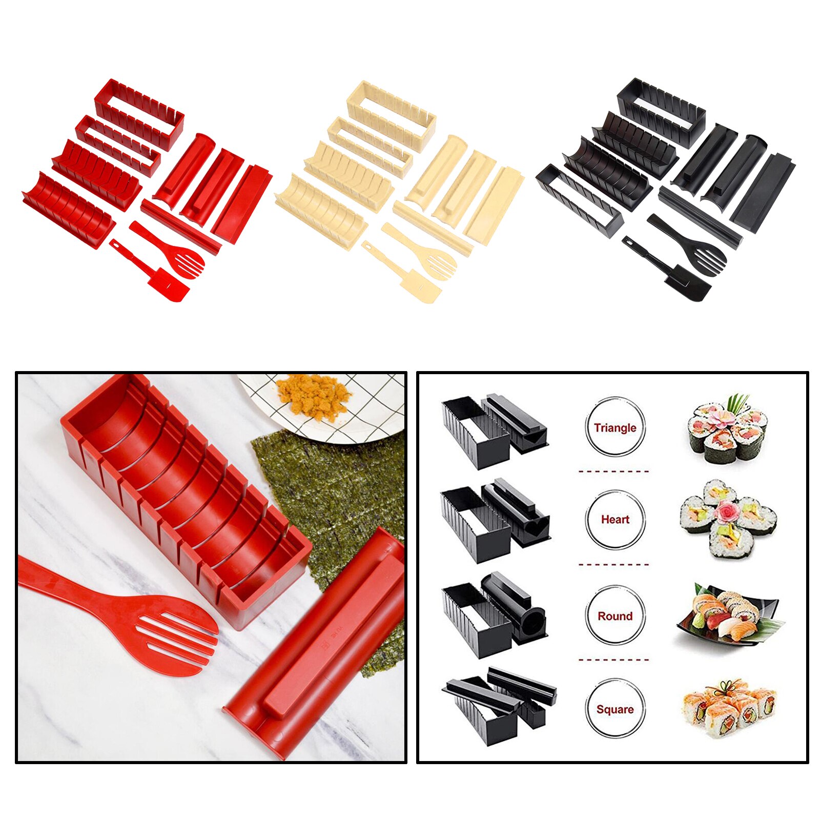10pcs Sushi Making Kit with Sushi Mold Plastic Japanese Sushi Cooking Tools Kitchen Cooking Tools for Beginners Kids