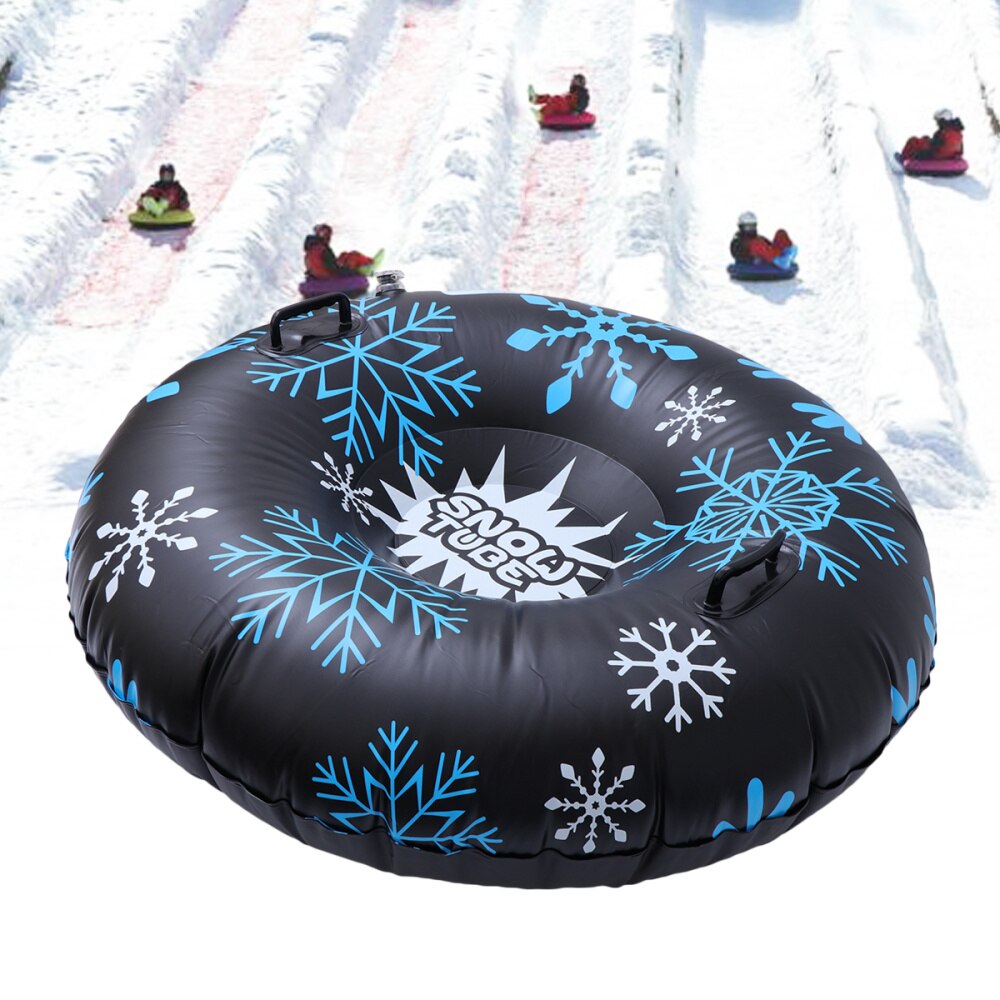 47 Inches Black Inflatable Snow Tube PVC Snowflake Printing Snow Sled Heavy Duty Circle for Skiing Skating and Snow Games