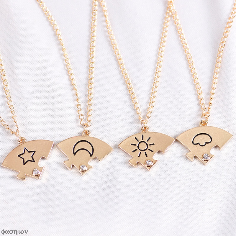 3/4Pcs Set Beste Freund Freundschaft Halskette Sonne Mond Wolke Und Stern Intarsien Strass Nähen BFF Anhänger Schmuck