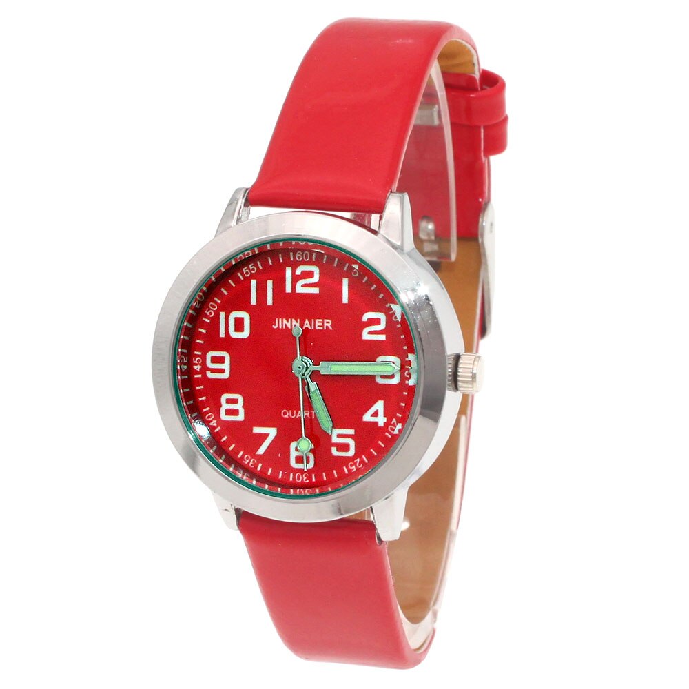Aangekomen kinderen mooie eenvoudige quartz horloge jongens en meisjes schattige kleurrijke wijzerplaat leren tijd leren klok: Rood
