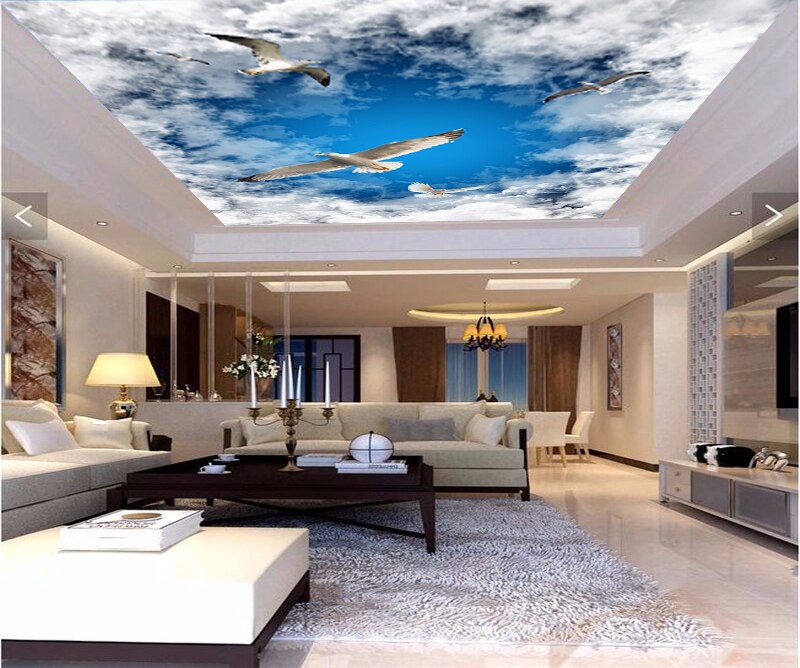 Waterproof Self-adhesive Wall Stickers Ceiling Backdrop Wall Mural Hotel Living Room Wallpaper Sky Birds