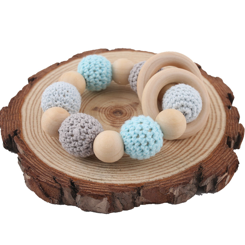 1 stück Original Ökologischen Holz Beißring Rassel Spielzeug Pflege Armband Für Baby Kauen Holz Häkeln Perlen Krankenschwester Handgemachte Handwerk