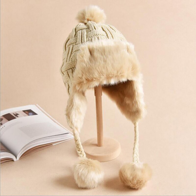 Winter Bomber Hat for Women Faux Fur Russian Hat Earflaps Vintage Female Pilot Aviator Trapper Cap with Ear Flap
