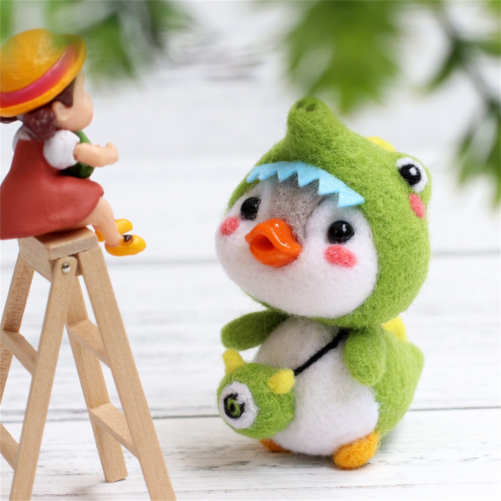Cute Penguin z czapka w kształcie zwierzęcia Shiba Dinosaur wełna filc rękodzieło Diy nie wykończone Poked zestaw zestaw do rękodzieła dla igły torba materiałowa zestaw