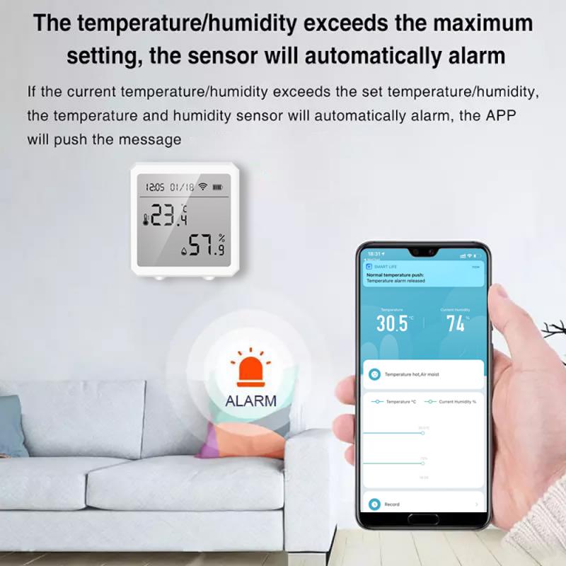 Wifi+Bluetooth Tuya Smart Temperature And Humidity Sensor Can Be Connected To Hotspots, With Alarm Function, Support Smart Life