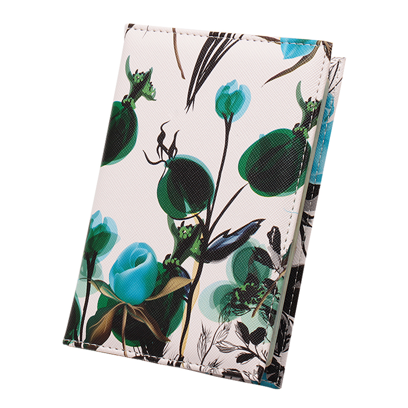 Flower Patten Color Embossing Passport Cover PU Leather Passport Credit Card Holder: Green