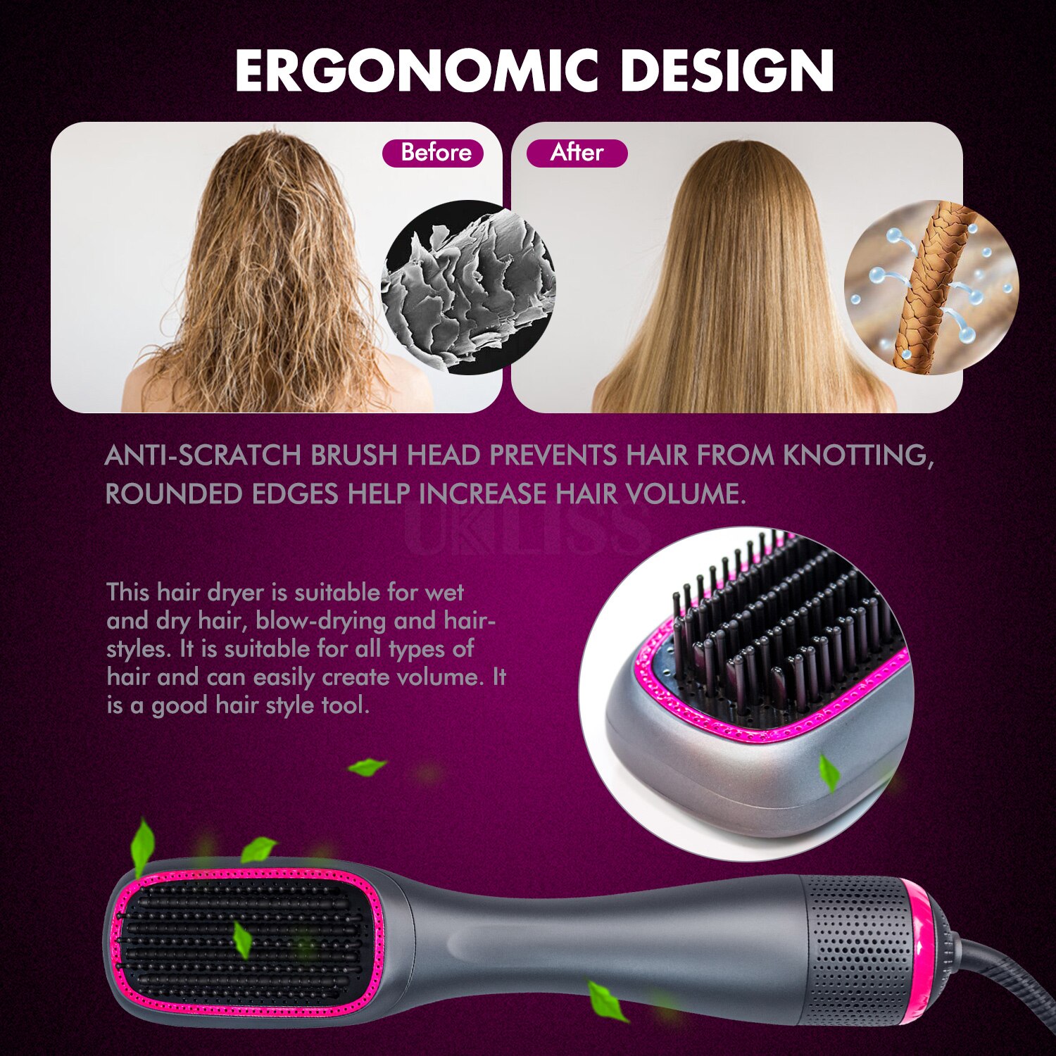 One Step Air Brush Hair Straightening Brush Smoothing Straight Hair Blower Brush Electric Hairbrush Heating Comb Hair Styler