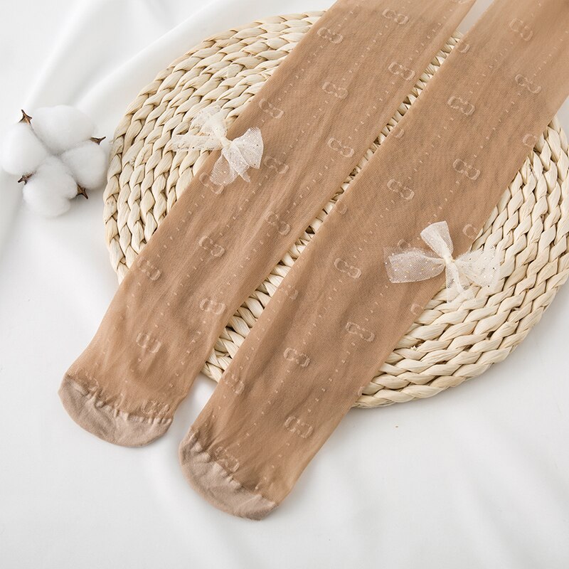 Kinderen Zomer Dunne Gedeelte Gg Brief Ademende Anti-Haak Zijde Leuke Boog Effen Kleur Panty: Bruin / Xl