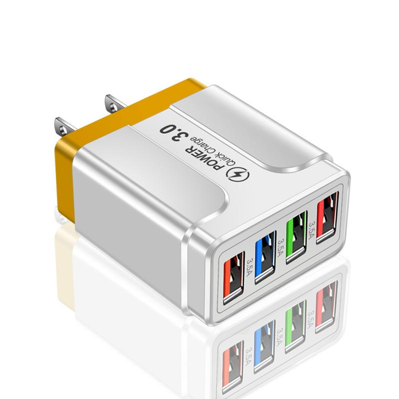 45W USB phone Charger 4 Ports QC3.0 Quick Charge 3.0 4.0 Universal Wall Fast Charging Adapter For iPhone Mobile Phone Chargers: Yellow US