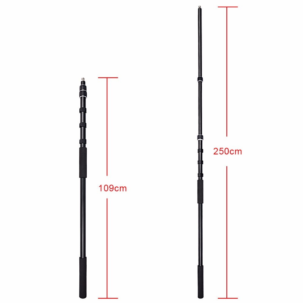 250cm Handheld Grip Rig Aluminum Alloy Pole Support Rod Flash Speedlite LED Light Microphone Boom Pole Holder Extendable Pole