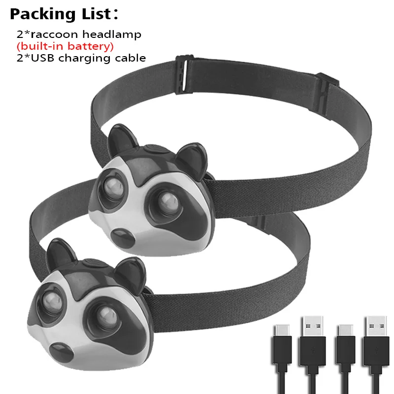 Cute Animal Headlamps Kid Running Riding Light USB Charging with Children Headlight Kids Flashlight Cartoon Animal Lantern: WHITE