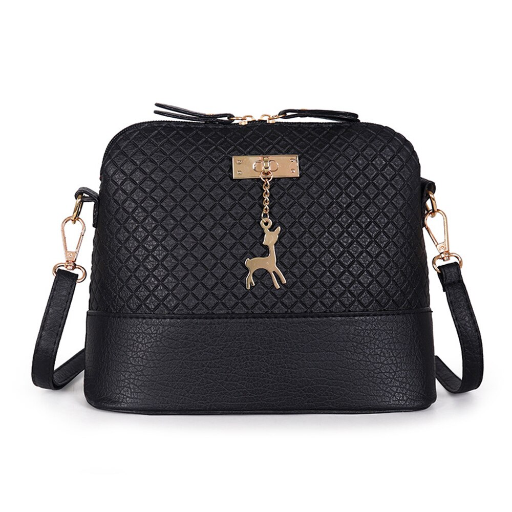 Pu læder kvinder skuldertasker kvindelige pung hjorte vedhæng håndtasker pige mini crossbody tasker vintage lille mini flap bolsoer: Sort