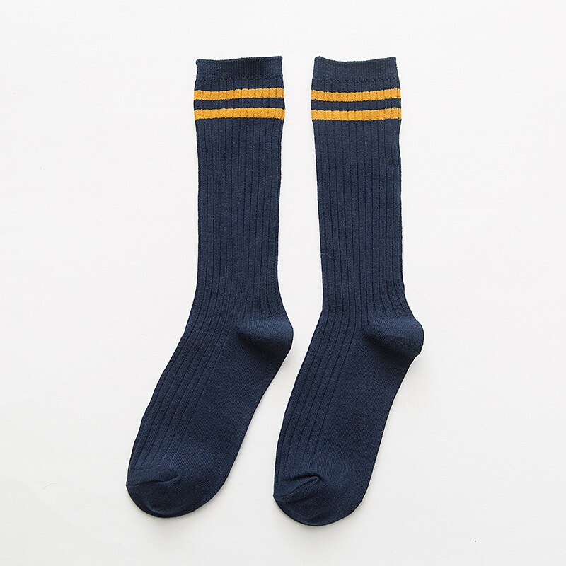 Jeseca Solid Cotton Women's Socks Japanese Kawaii Cute Woman Long Socks Harajuku Vintage Streetwear Hip Hop Sock White Black Sox: Striped Navy