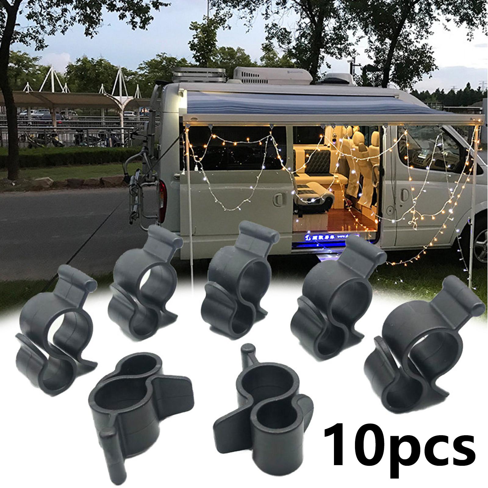 10 Pieces Awning Clips Standard Camping Travel Caravan Black Rope Clamp Tent Hooks Slides into Awning Roller Bar Channel