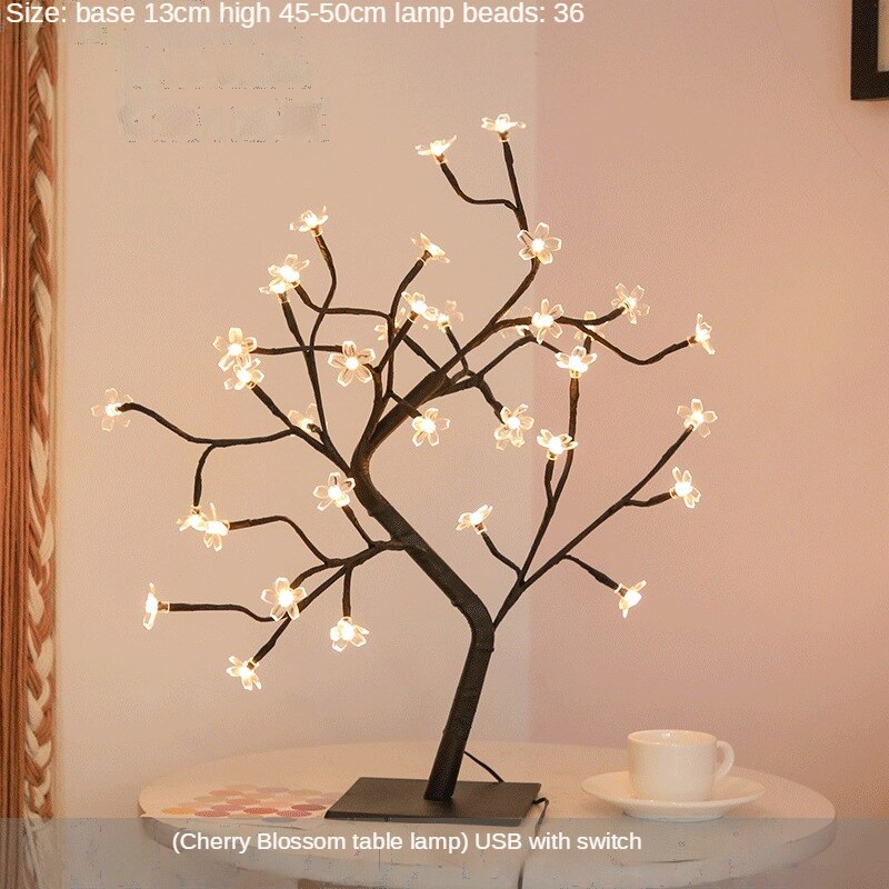 LED USB Tree Light Table Lamp Curtins Fixture Livingroom Room Decor Aesthetic Garland Home Ornaments Decorations Fairy: 36LED