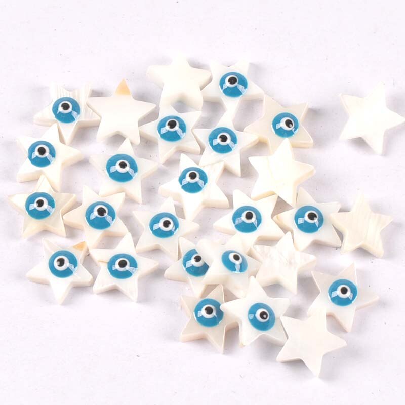 10 st/lot evil eyes stjärnor skal för smyckestillverkning armband pärlemor snäckskal lösa pärlor gör-det-själv heminredningshantverk  tr0362: 2