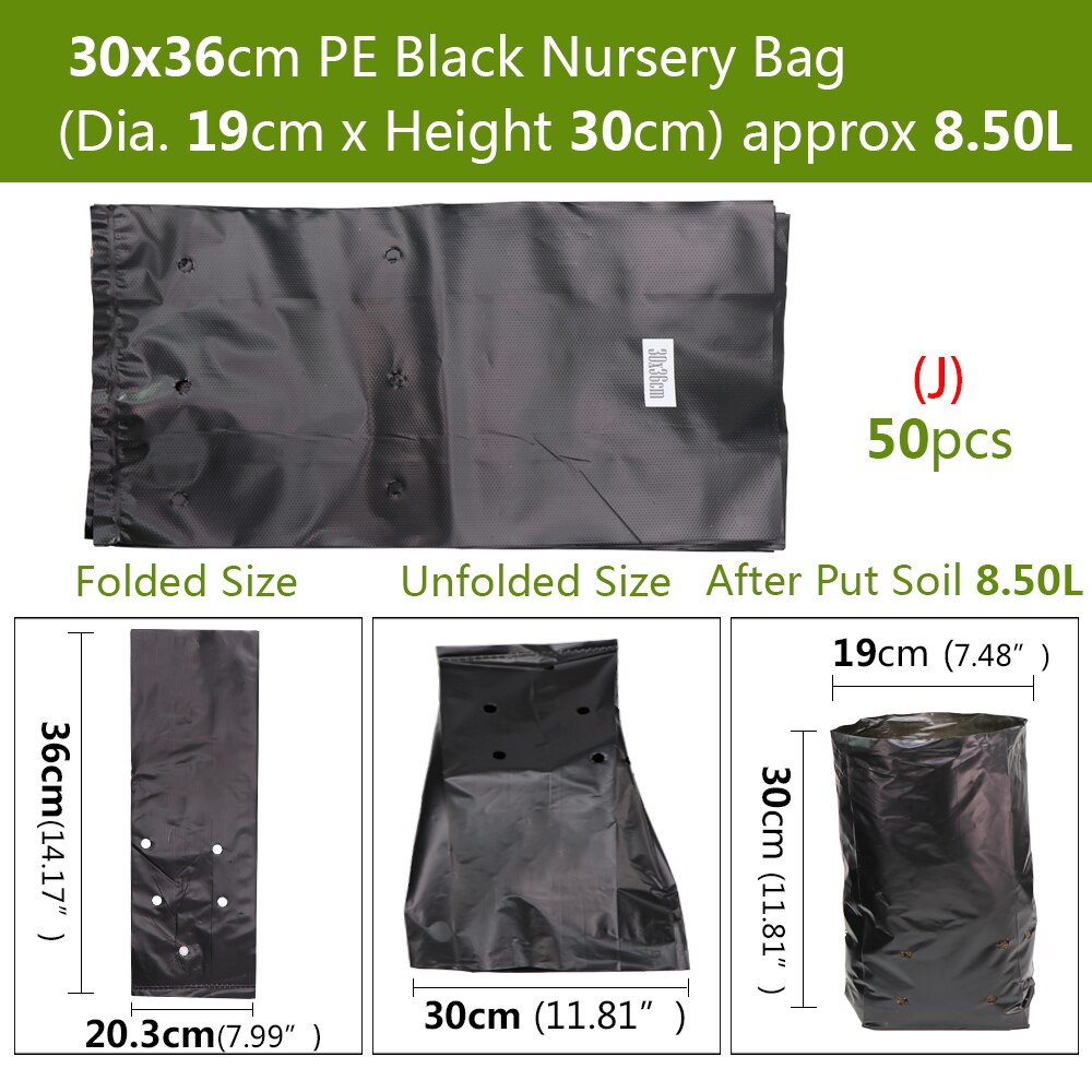 50PCSHDPE Black Grow Soil Bags Garden Agricultural Cultivation Pockets Seedling Breathable Permeable Anti-UV Pouch: J