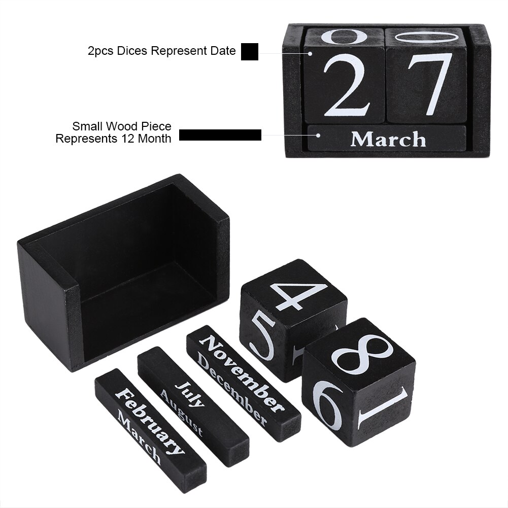 Vintage Wooden Table Desk Advent Calendar Desktop Wood Block Month Date Display Home Office Decoration