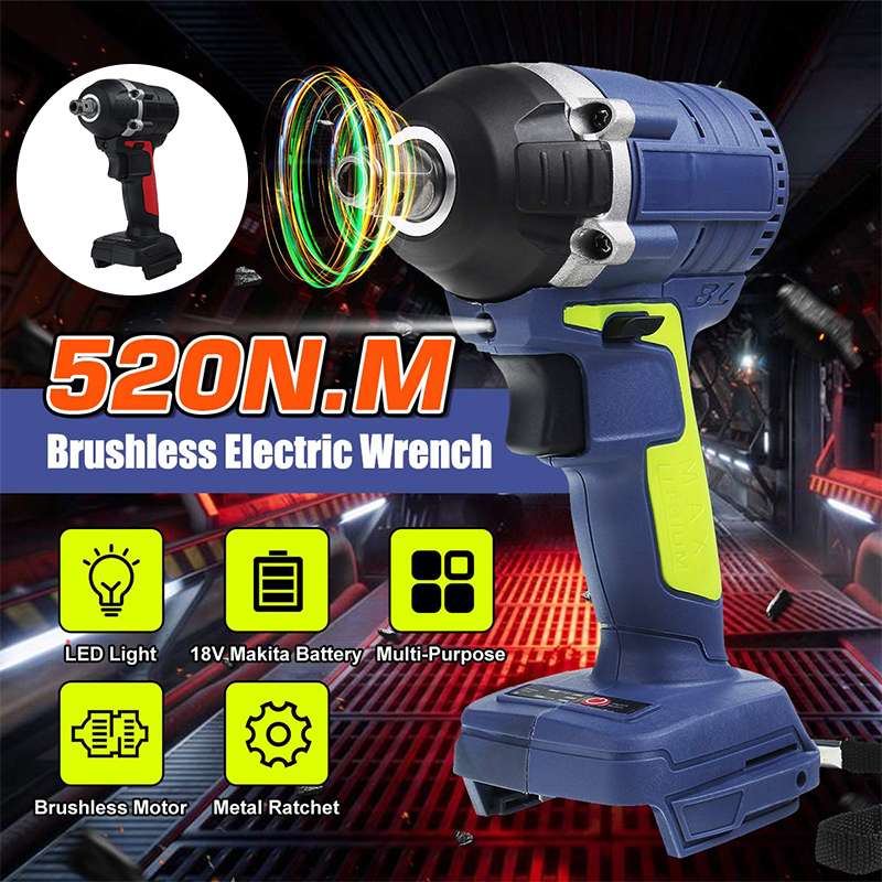 520N.m Electric Brushless Impact 8mm Stepless Speed Rechargeable Power Tool LED Light Construction Woodwork For Makita Battery